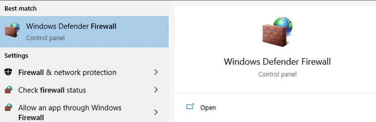 search firewall settings