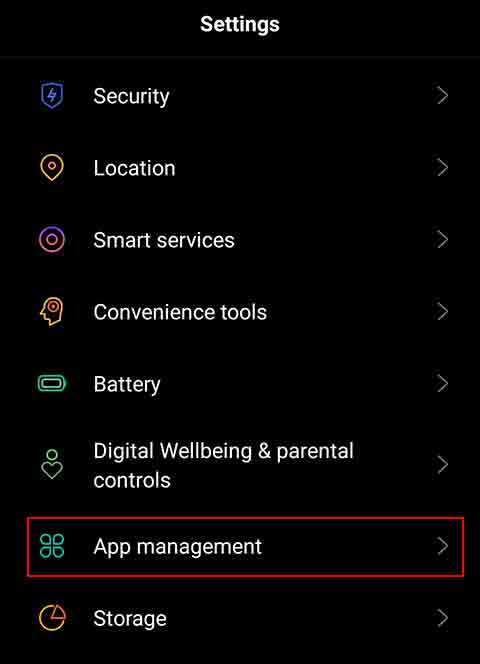 mobile settings app managment