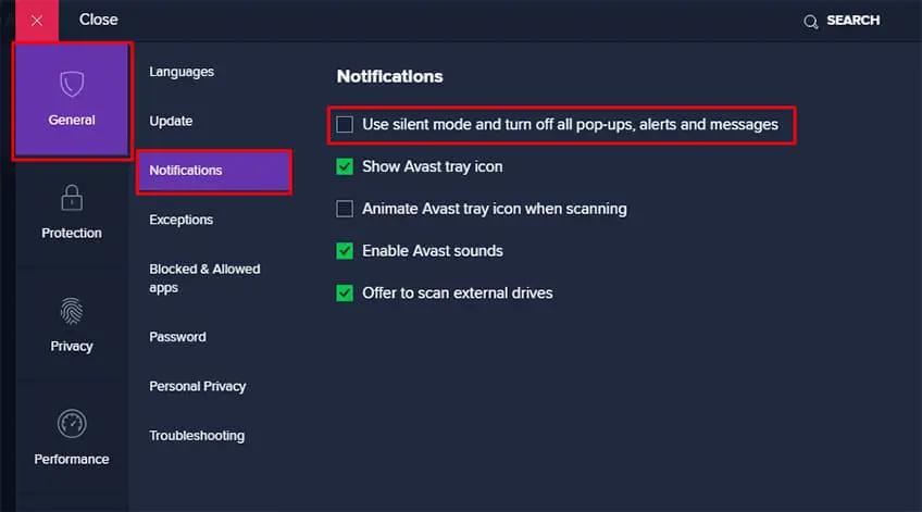 avast silent mode